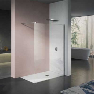 GRAND VERRE Paroi de douche 120x200 avec profilé et barre de maintien chromés avec panneau de verre anticalcaire