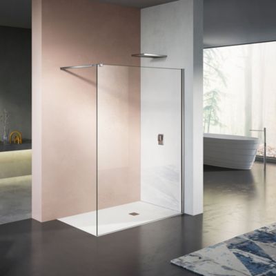 GRAND VERRE Paroi de douche 40x200 avec barre de stabilisation extensible jusqu'à 120 cm et profilé mural chromé