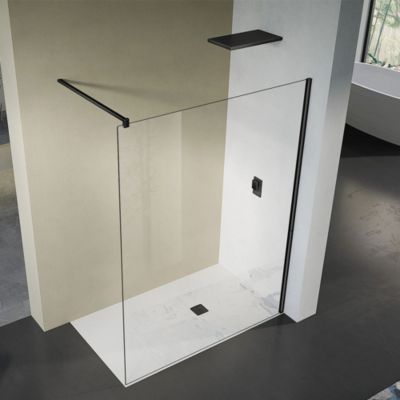 GRAND VERRE Paroi de douche 50x200 avec barre de stabilisation téléscopique et profilé mural noir mat