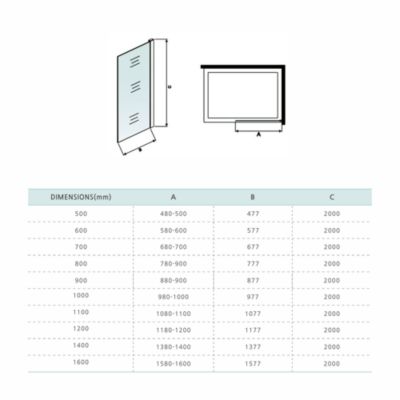 GRAND VERRE Paroi de douche 60x200 avec barre de stabilisation extensible jusqu'à 120 cm et profilé mural chromé