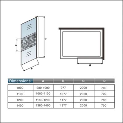 GRAND VERRE Paroi de douche 90x200 avec bande givrée au centre Profilé vertical et barre de stabilisation chromés