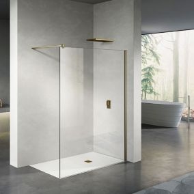 GRAND VERRE Paroi de douche avec accessoires colorés en Doré et panneau de verre 8mm transparent 90x200
