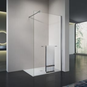 GRAND VERRE Paroi de douche avec porte-serviette 100x200 en verre clair profilé mural et barre de maintien chromés