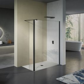 GRAND VERRE paroi de douche avec retour pivotant 100+30 cm hauteur 200 cm avec barre de fixation 90cm en noir mat