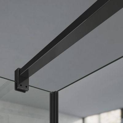 GRAND VERRE paroi de douche avec retour pivotant 120+30 cm hauteur 200 cm avec barre de fixation 90cm en noir mat