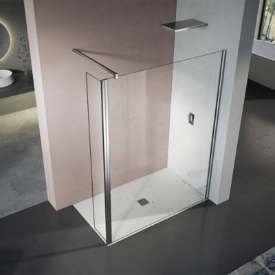 GRAND VERRE paroi de douche avec retour pivotant 60+40 cm hauteur 200 cm avec barre de fixation 90cm en chromé