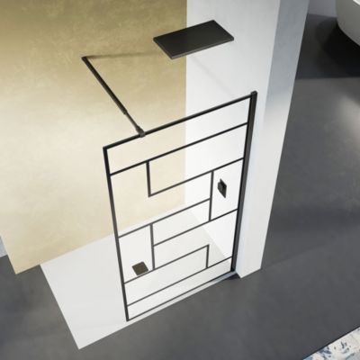 GRAND VERRE Paroi de douche design moderne 100x200 verre trempé d'épaisseur 8 mm sérigraphie linéaire noir mat
