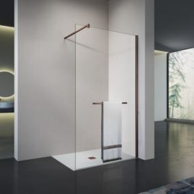 GRAND VERRE Paroi de douche en verre avec porte-serviette en alu rose d'or 100x200 avec barre de fixation recoupable 90 cm