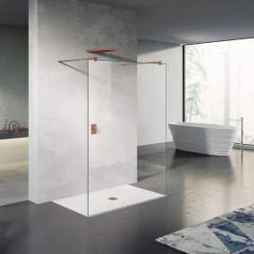 GRAND VERRE Paroi de douche fixe 100x200 avec deux barres de fixation 140 cm en aluminium Rose Gold