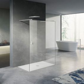 GRAND VERRE Paroi de douche fixe 130x200 avec deux barres de fixation 140cm en aluminium blanc mat