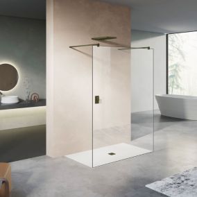 GRAND VERRE Paroi de douche fixe 130x200 avec deux barres de fixation 140cm en aluminium bronze