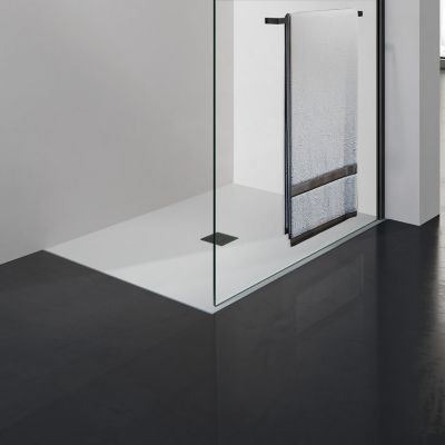 GRAND VERRE Paroi de douche à l'italienne 120x200 en verre transparent avec porte-serviette et accessoires en alu noir mat