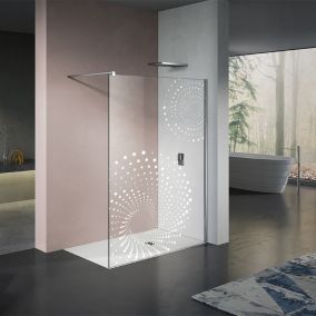 GRAND VERRE Paroi de douche à l'Italienne 70x200 en verre sérigraphié Tourbillon accessoires en blanc mat