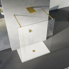 GRAND VERRE Paroi de douche à l'Italienne 70x200 Entrée des deux cotés avec 2 barres de fixation dorées