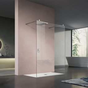 GRAND VERRE Paroi de douche largeur 100 cm avec deux barres de fixation 140 cm en aluminium chromé