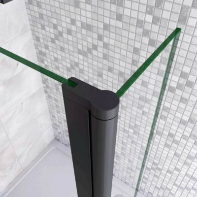 GRAND VERRE Paroi de douche + volet pivotant 80+40 sérigraphie rectangulaire en noir avec barre de maintien extensible