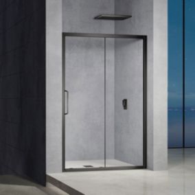 GRAND VERRE Porte de douche 100x185 ouverture coulissante en verre securit 6mm transparent et cadre noir mat
