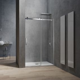 GRAND VERRE Porte de douche 110x195 Style industriel système coulissant à roulette en verre  8 mm accessoires chromés