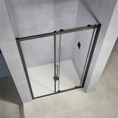 GRAND VERRE Porte de douche 120x185 ouverture coulissante en verre securit 6mm avec cadre noir mat