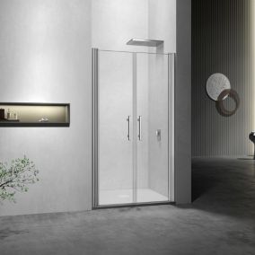 GRAND VERRE Porte de douche battante 110x197 à largeur réglable verre 6mm et profilés chromés