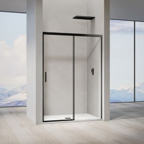 GRAND VERRE Porte de douche coulissante 120x 195 à amortisseurs en verre clair 8mm avec cadre  noir mat