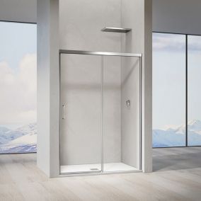 GRAND VERRE Porte de douche coulissante 130x 195 à amortisseurs en verre clair 8mm avec cadre  chromé