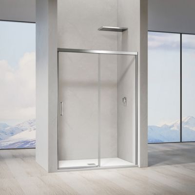 GRAND VERRE Porte de douche coulissante 140x 195 à amortisseurs en verre clair 8mm avec cadre  chromé