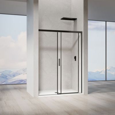 GRAND VERRE Porte de douche coulissante 150x 195 à amortisseurs en verre clair 8mm avec cadre  noir mat