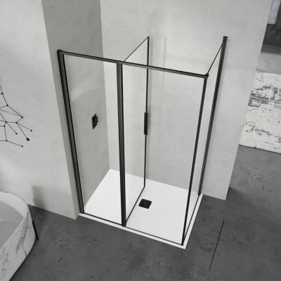 GRAND VERRE Porte de douche à ouverture pivotante intérieure et extérieure 120x190 en alu noir mat