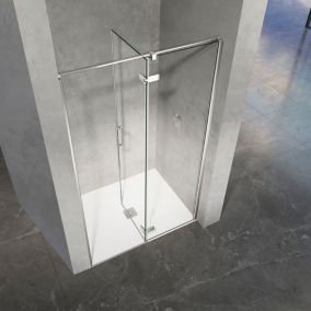 GRAND VERRE Porte de douche ouverture vers la droite avec partie fixe et partie pivotante 100x195 profilés chromés