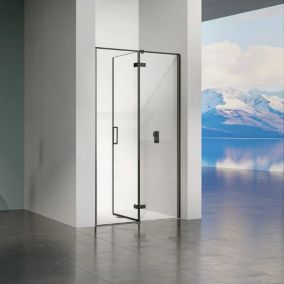 GRAND VERRE Porte de douche ouverture vers la droite avec partie fixe et partie pivotante 90x195 profilés Noir mat