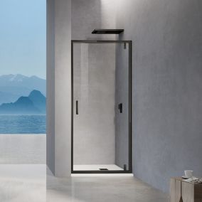 GRAND VERRE Porte de douche pivotante 80x195, profilés noir mat, verre trempé
