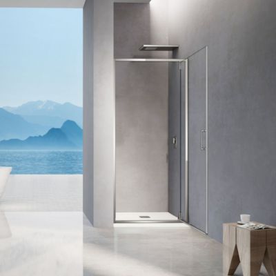 GRAND VERRE Porte de douche pivotante 90x195, profilés chromés, verre trempé