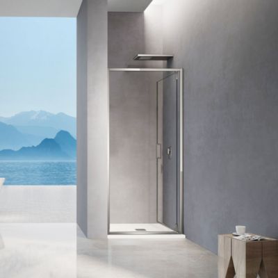 GRAND VERRE Porte de douche pivotante 90x195, profilés chromés, verre trempé