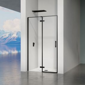 GRAND VERRE Porte de douche pivotante à charnières 120x195cm profilés noirs mat accès de Porte à droite