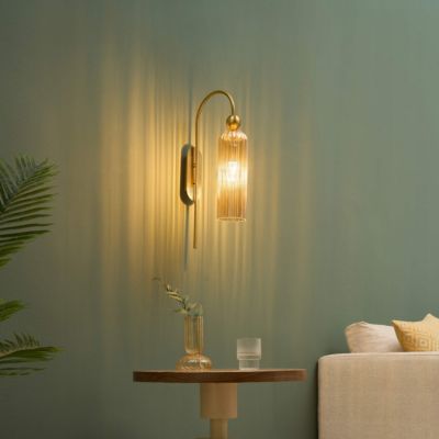 Grande applique cloche dorée verre ambré texturé - Leonora