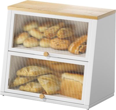 Grande boîte à pain à deux couches pour cuisine blanc