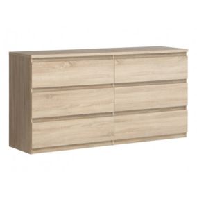 Grande commode 2x3 tiroirs décor chêne clair texturé - BENNY