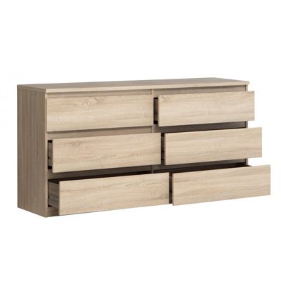 Grande commode 2x3 tiroirs décor chêne clair texturé - BENNY