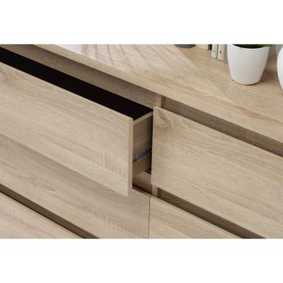 Grande commode 2x3 tiroirs décor chêne clair texturé - BENNY