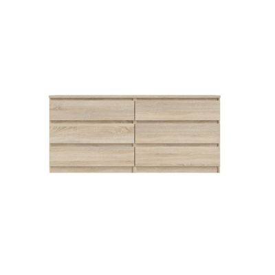 Grande commode 2x3 tiroirs décor chêne clair texturé - BENNY