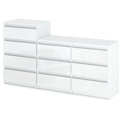Grande commode avec 10 tiroirs  Blanc Brillant 160 cm - meuble TV, buffet, armoire pour salon