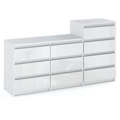 Grande commode avec 10 tiroirs  Blanc Brillant 160 cm - meuble TV, buffet, armoire pour salon