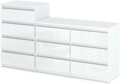 Grande commode avec 10 tiroirs  Blanc Brillant 160 cm - meuble TV, buffet, armoire pour salon