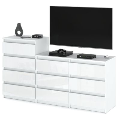 Grande commode avec 10 tiroirs  Blanc Brillant 160 cm - meuble TV, buffet, armoire pour salon