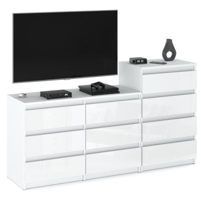 Grande commode avec 10 tiroirs  Blanc Brillant 160 cm - meuble TV, buffet, armoire pour salon