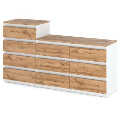 Grande commode avec  10 tiroirs  Blanc + Chêne Wotan 160 cm - meuble TV, buffet, armoire pour salon