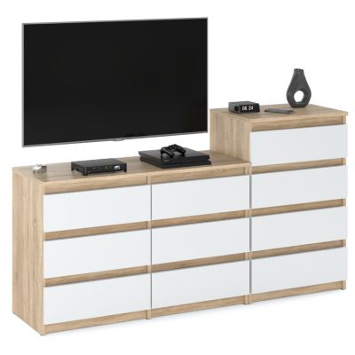 Grande commode avec 10 tiroirs Chêne Sonoma + Blanc 160 cm - meuble TV, buffet, armoire pour salon