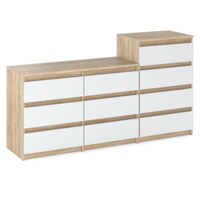 Grande commode avec 10 tiroirs Chêne Sonoma + Blanc 160 cm - meuble TV, buffet, armoire pour salon