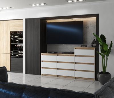 Grande commode avec 10 tiroirs Chêne Sonoma + Blanc 160 cm - meuble TV, buffet, armoire pour salon